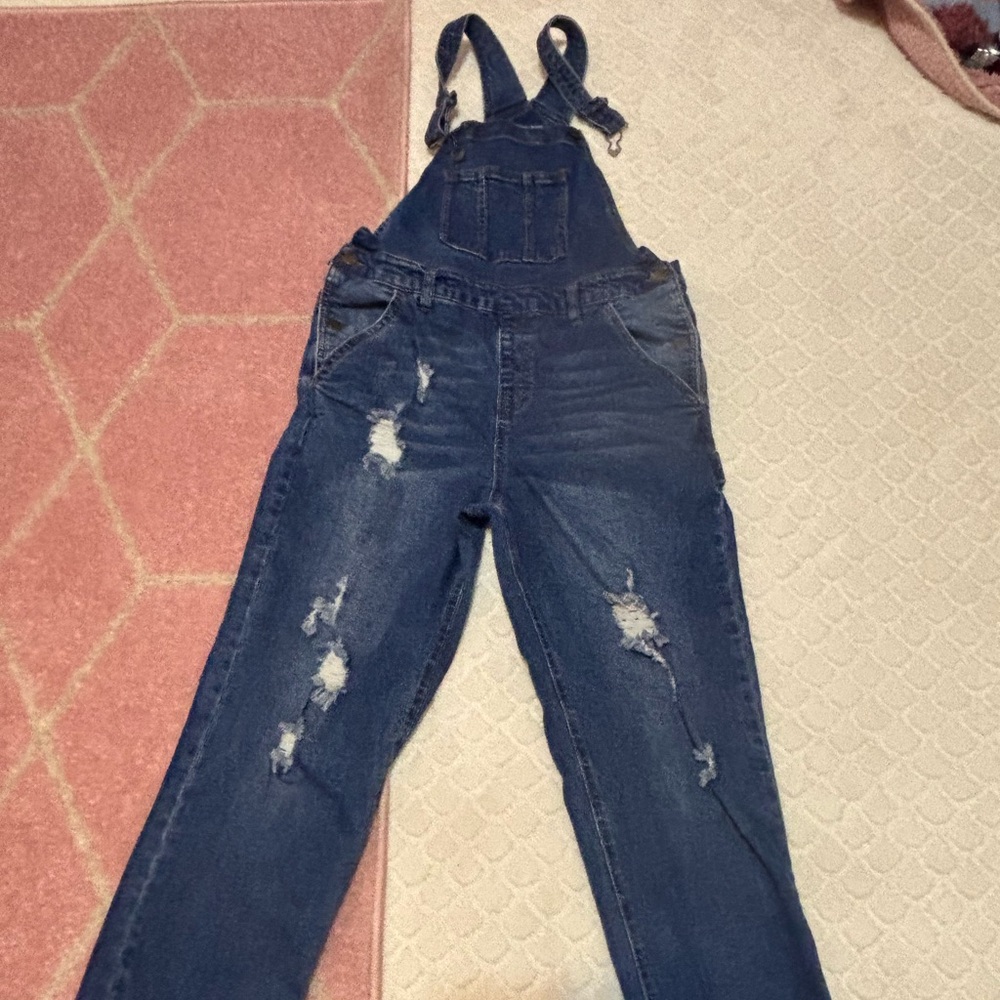 No Boundaries Blue Distressed Women Jeans Overalls